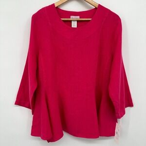 Mosaic USA Top Shirt Medium Lagenlook 100% Linen Flowy‎ Coastal Beachy Boho New